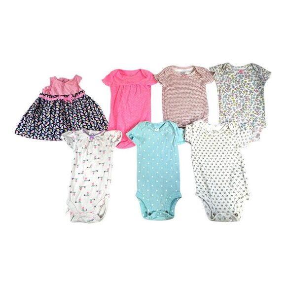7-Piece Carters & Just One You Newborn Baby Girl Bodysuit Dress Set Baby Shower - Picture 1 of 4